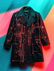 Poster - A black coat adorned with illuminated circuit board patterns