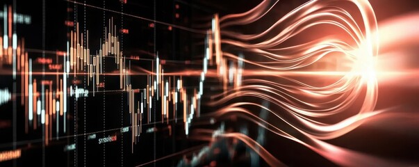 Poster - A dynamic financial graph with fluctuating lines and light effects, suggesting movement and growth in data analysis.