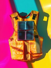 Poster - Orange work vest with glowing panels on a colorful background