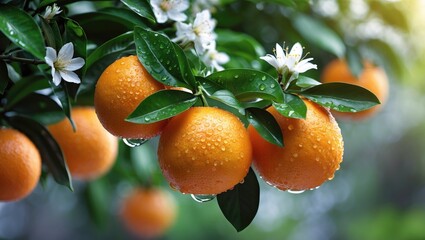 Aufkleber - Tree blossoms alongside fresh oranges
