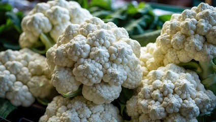 Poster - Fresh white cauliflower heads displayed closely at the market.