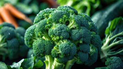 Poster - Vibrant green broccoli. Close-up shot. Aerial perspective.