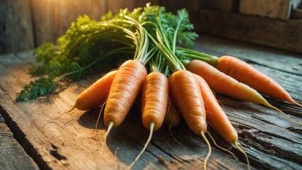 Poster - fresh carrot bundle on weathered wood surface