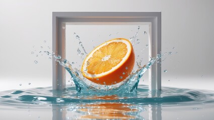 Poster - Fresh orange splashed into water isolated on white
