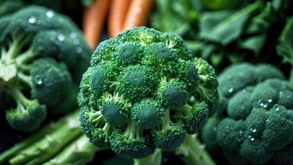 Poster - Healthy green broccoli. Macro photography. Top-down view.