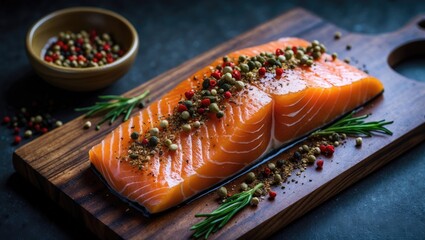 Poster - Grilled salmon steak with a blend of herbs and spices, a healthy seafood choice.