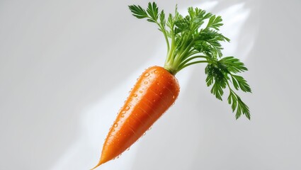 Poster - Fresh carrot in flight with water droplets isolated on a white background, clipping path.
