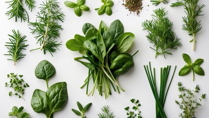 Aufkleber - Fresh herbs and spices against a background, seen from the top