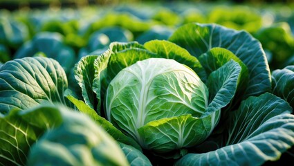 Poster - Vegetable Farm with Fresh Cabbage Growth