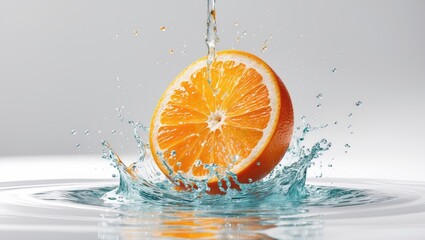 Poster - Splash of a fresh orange in water, isolated against white background