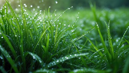 Poster - newly sprouted grass on a misty morning