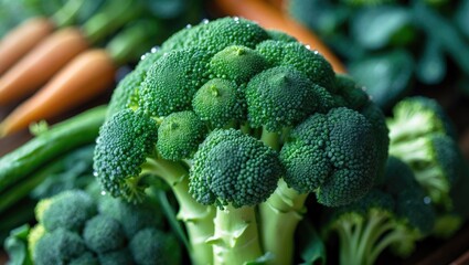 Poster - Lush green broccoli. Detailed macro image. Bird's-eye view.