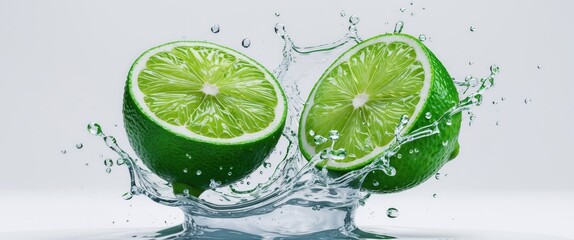 Poster - Isolated background featuring a halved fresh lime and water splash.