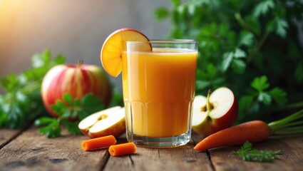 Poster - Glass of fresh apple carrot juice, with selective attention