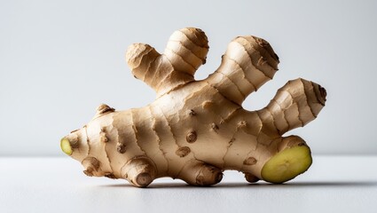 Poster - White background featuring fresh ginger. Concept of herbal medicine. Gingers used in cooking spices. Ginger root