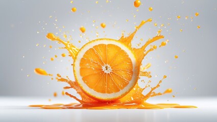 Poster - Isolated background featuring frozen motion of splashing juice from sliced orange