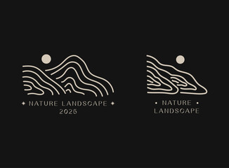 Sticker - nature landscape logo. nature logo design with doodle shape. hand drawn vector illustration.