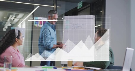 Poster - Business meeting with graph animation overlaying people discussing at office