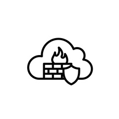 Poster - Cybersecurity Fortress: A striking illustration of a cloud-shaped fortress, featuring a brick firewall engulfed in flames, a protective shield.