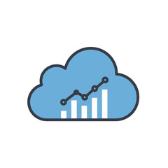 Poster - Cloud Data Visualization: A symbolic representation of cloud computing, with a stylized cloud shape hosting a line graph and bar chart, suggesting data analysis, growth, and technological advancement.