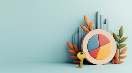 Colorful chart with key and leaves on minimalist background