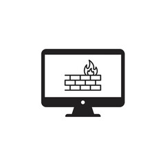 Poster - Cyber Security Firewall: A minimalist vector illustration of a computer monitor displaying a firewall symbol, representing digital security and protection against threats.
