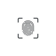 Poster - Biometric Authenticity: A minimalistic illustration presents a detailed fingerprint within a scanning frame, signifying security and access control in a digital age.