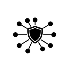 Poster - Cyber Shield: This vector depicts a shield representing security, data protection and digital safety. Central to the design is a shield symbol, around which interconnected nodes converge.