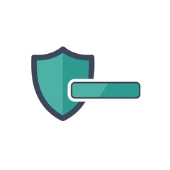 Poster - Digital Security Emblem: A shield symbolizes protection, security, and privacy in the digital world, coupled with a door handle representing access and control.