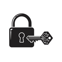 Poster - Digital Security: Illustrating the secure connection between a lock and an electronic key, representing the concepts of data protection and digital security.