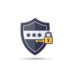 Poster - Digital Security Shield: A graphically compelling illustration of a shield, key, and lock, symbolizing digital security and password protection.