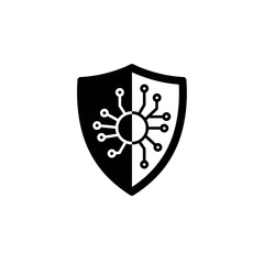 Poster - Digital Security Shield: A striking, symmetrical emblem representing digital security, featuring a shield divided into black and white halves.