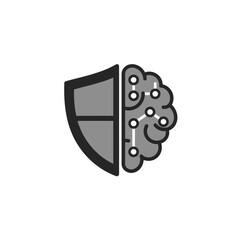 Poster - Digital Shield: A conceptual representation of cybersecurity, featuring a shield intertwined with a human brain, symbolizing the fusion of protection and intelligence in the digital realm.