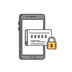 Poster - Mobile Security: An illustration of a smartphone with a digital lock and a password protected card symbolizes security and privacy.