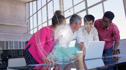 Poster - In school, diverse team collaborating on animation project with digital interface