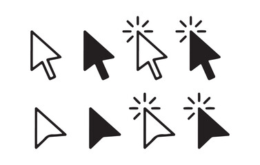 cursor mouse click set. click arrow vector. computer mouse click cursor icons. pointing hand clicks 
