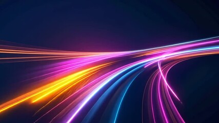 Poster - Vibrant light trails create dynamic and colorful abstract background, showcasing blend of pink, blue, orange, and purple hues that evoke sense of motion and energy.