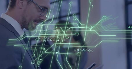 Poster - Using smartphone, business professional engaging with digital network connections overlay