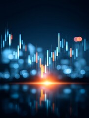 Poster - Abstract Glowing Big Data Forex Candlestick Chart - Financial growth, market trends, investment strategy, data visualization, economic progress. Symbolizing success, risk, opportunity, analysis