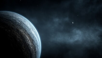 Wall Mural - an artist's impression of kepler-like planets in the dark night sky, with the moon in the background
