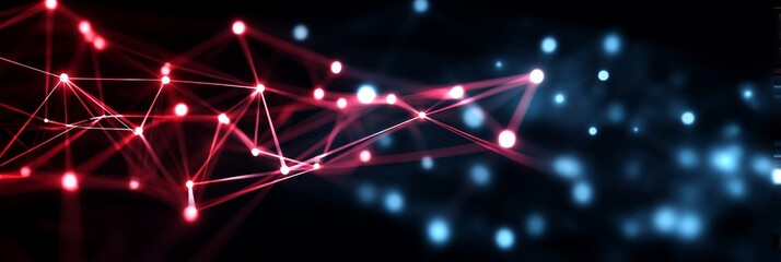 Poster - Abstract Network Connections - Red and blue glowing nodes and lines forming a network connection, ideal for technology backgrounds