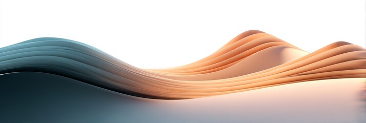 Poster - Abstract Wavy Landscape - Smooth, flowing waves of teal and orange create an abstract landscape. Perfect for backgrounds or design elements
