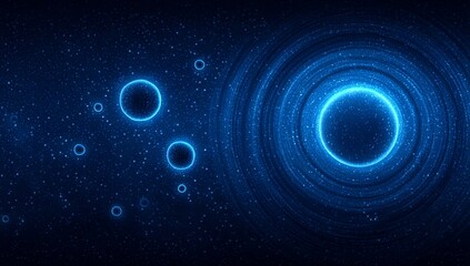 Wall Mural - a blue background with a black hole in the center, surrounded by a few bubbles the resolution of the