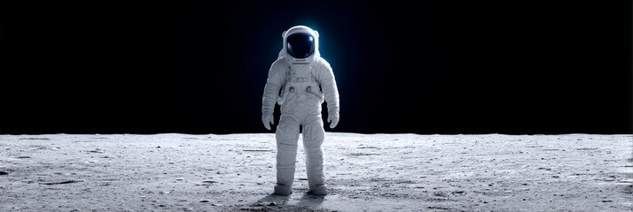 Wall Mural - astronaut on the lunar surface - a lone astronaut stands on the moon's surface, against a backdrop o