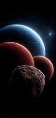 Wall Mural - an artist's impression of the planets in the solar system, with a dark background and stars in the s