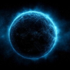 Wall Mural - a blue sphere in the middle of a dark space, surrounded by a network of lines and dots