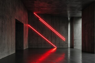 Aufkleber - Concrete Hallway with Red Neon Lights and Reflective Floor Minimalist Architecture