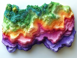Poster - Multicolored Gradient Map of a Mountainous Landscape
