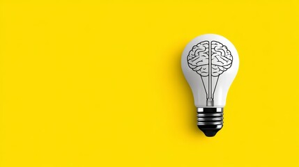 Poster - Bright Ideas: Brainpower and Innovation - A light bulb with a brain graphic inside, symbolizing creativity, intelligence, and innovative thinking. Yellow background