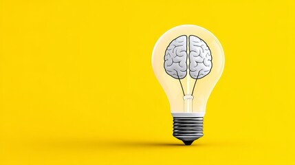 Poster - Bright Ideas: Illumination and Intelligence - A lightbulb with a brain drawn inside, symbolizing intelligence, innovation, and brilliant ideas. Perfect for education, technology